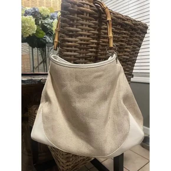 Ann Taylor Loft Bamboo Handle Woven Purse w/natural, Tan Vintage LOFT - Picture 6 of 6